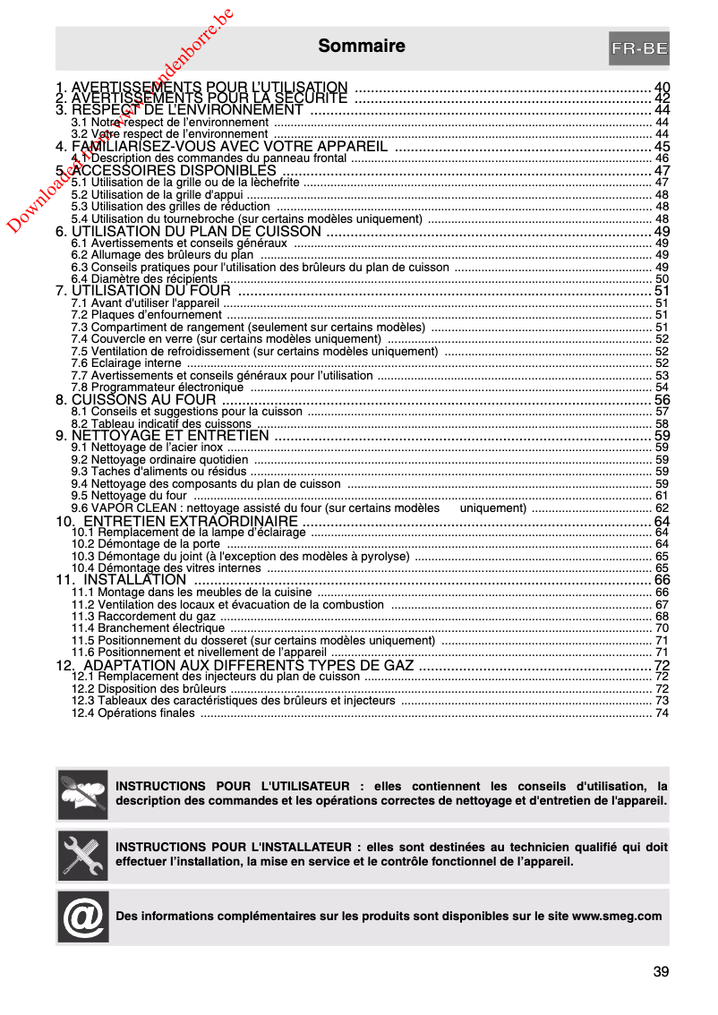 Page n°1 - Manuel utilisateur Smeg Classici SCB60MX9