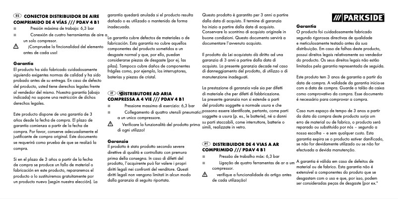 Página 1 del manual Manual de usuario Parkside PDAV 4 B1