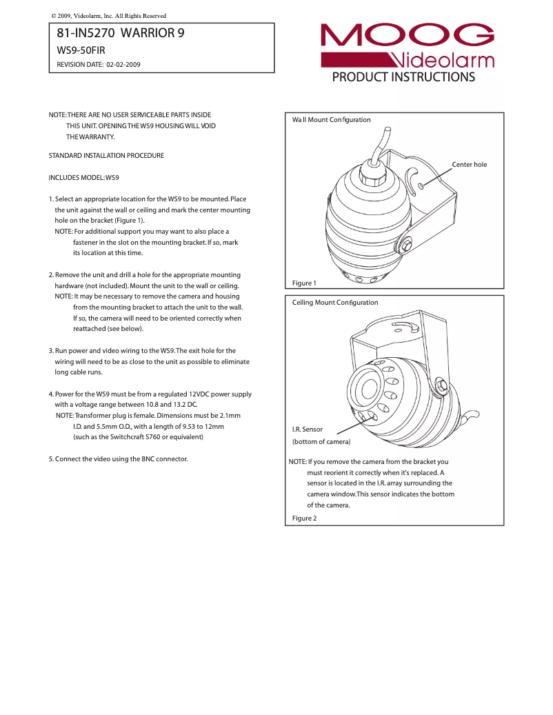 Page n°1 - Manuel utilisateur Moog Videolarm WS9-50FIR