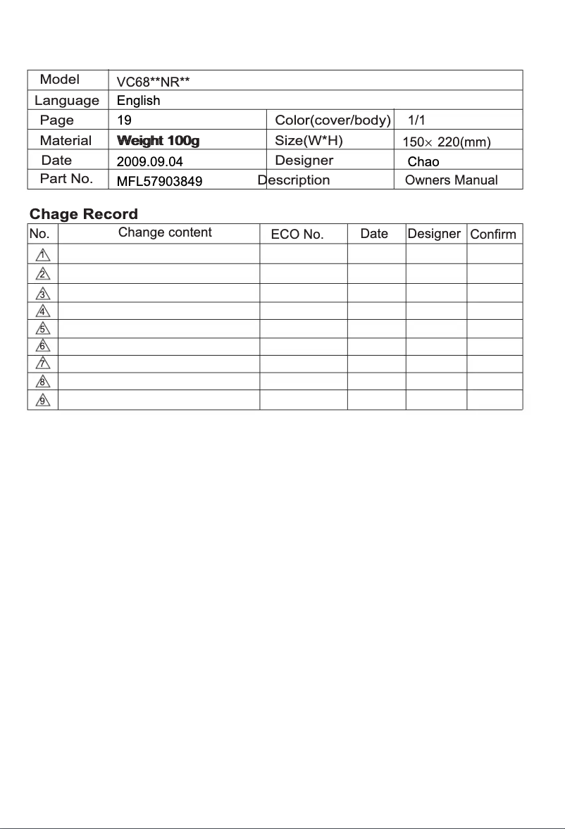 Page n°1 - Manuel utilisateur LG VC6820NRTQ