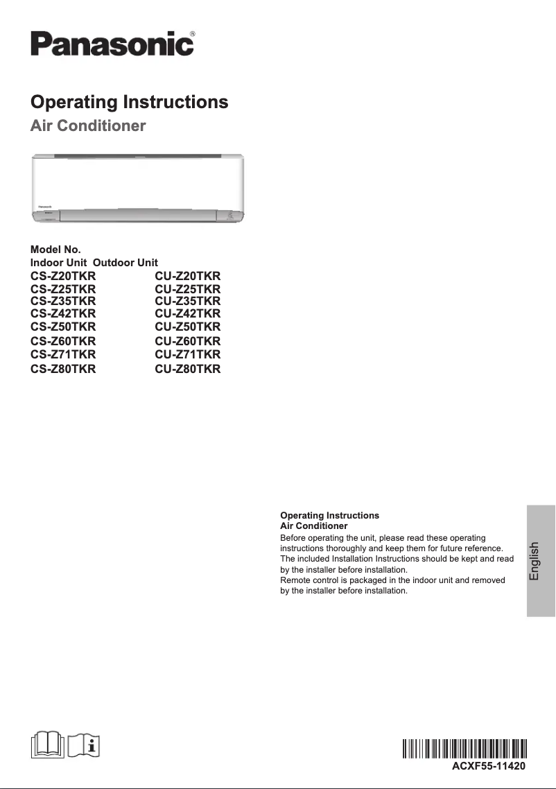 Page 1 de la notice Manuel utilisateur Panasonic CU-Z80TKR