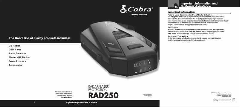 Page n°1 - Manuel utilisateur Cobra RAD 250