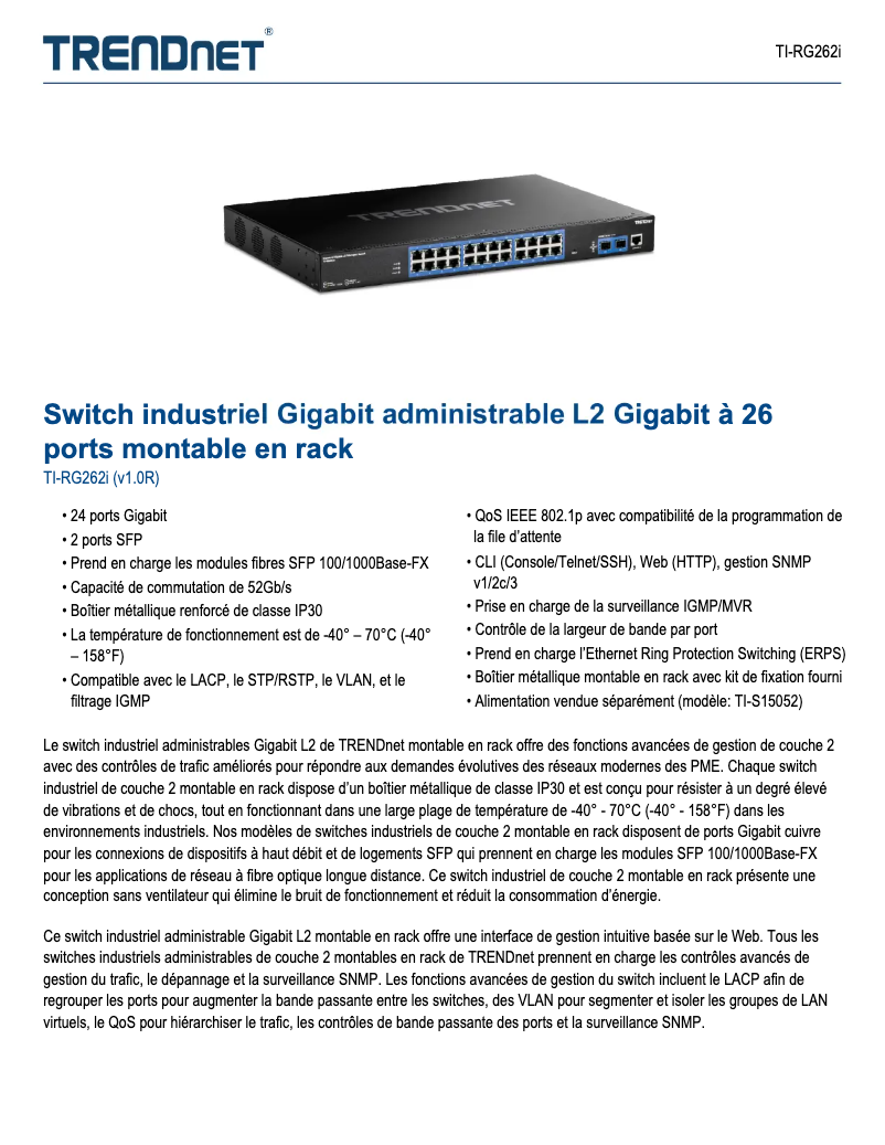 Page n°1 - Fiche technique TRENDnet TI-RG262i