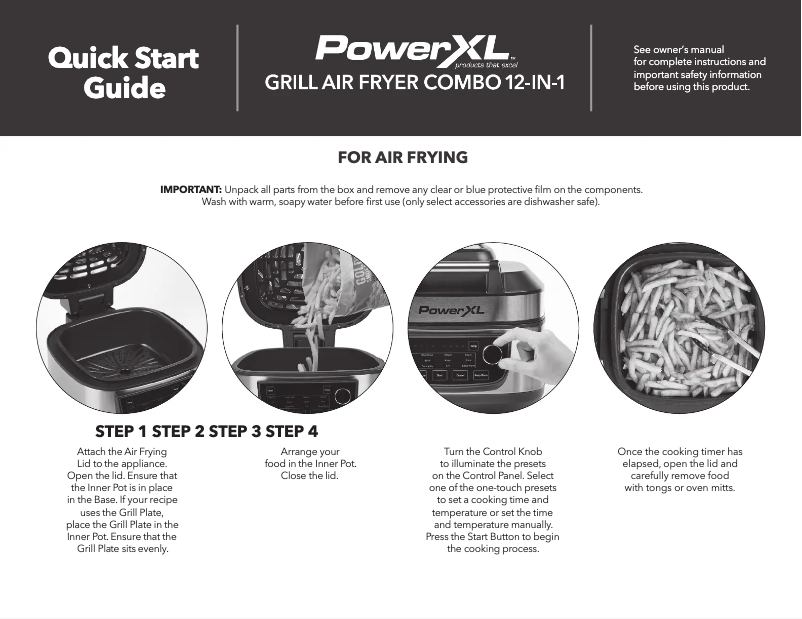 Page 1 de la notice Guide de démarrage rapide PowerXL Grill Air Fryer Combo 12-in-1 MFC-AF-8