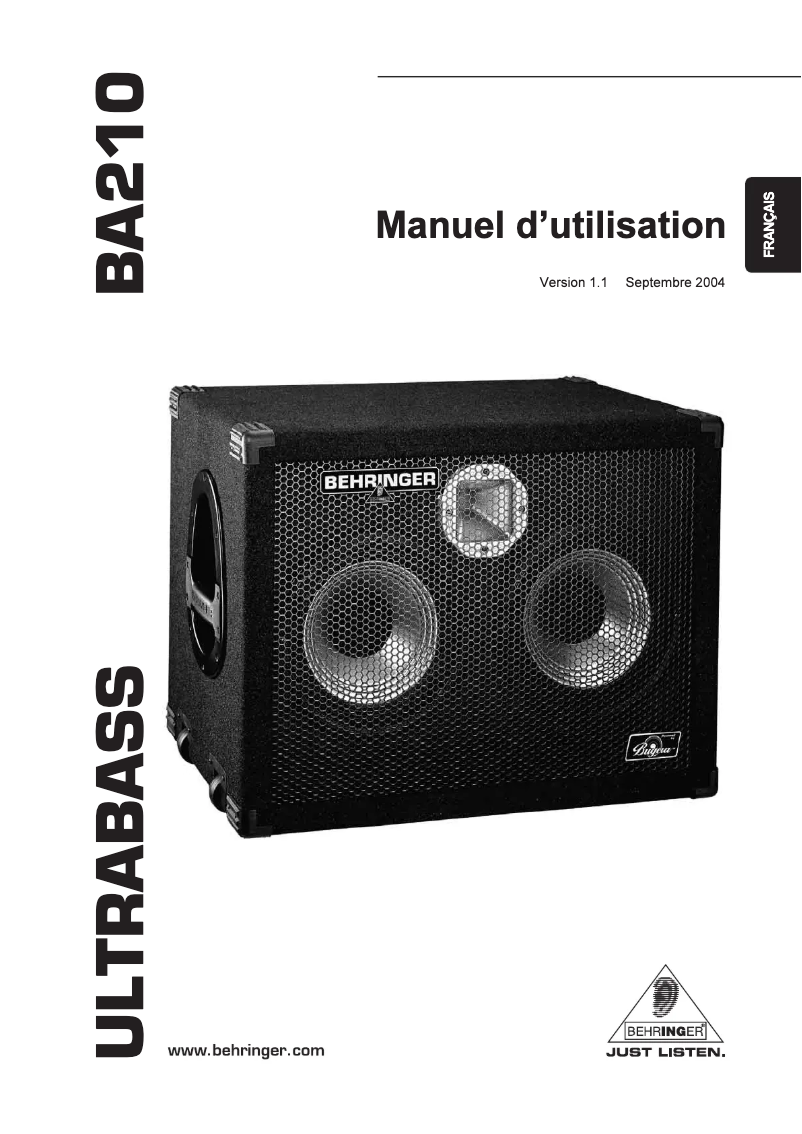 Page 1 de la notice Manuel utilisateur Behringer Ultrabass BA210