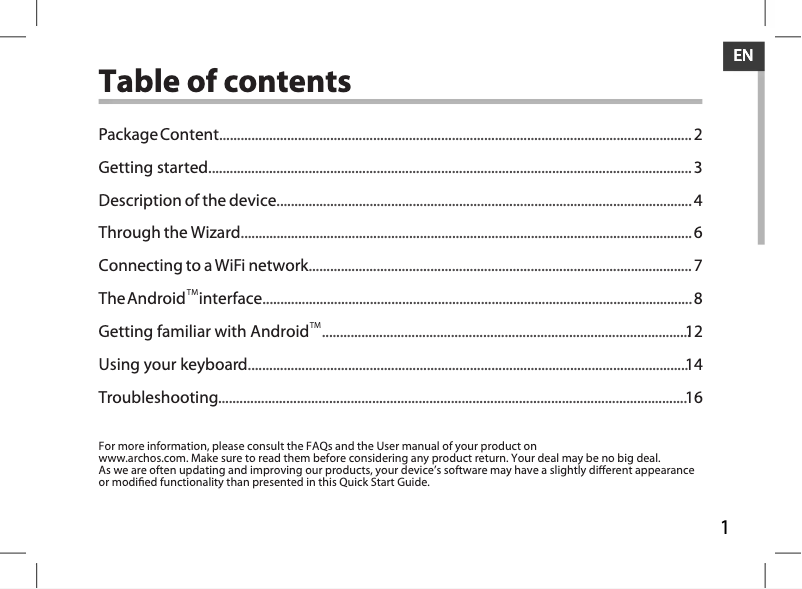 Page 1 of the manual User Manual Archos 97 XS