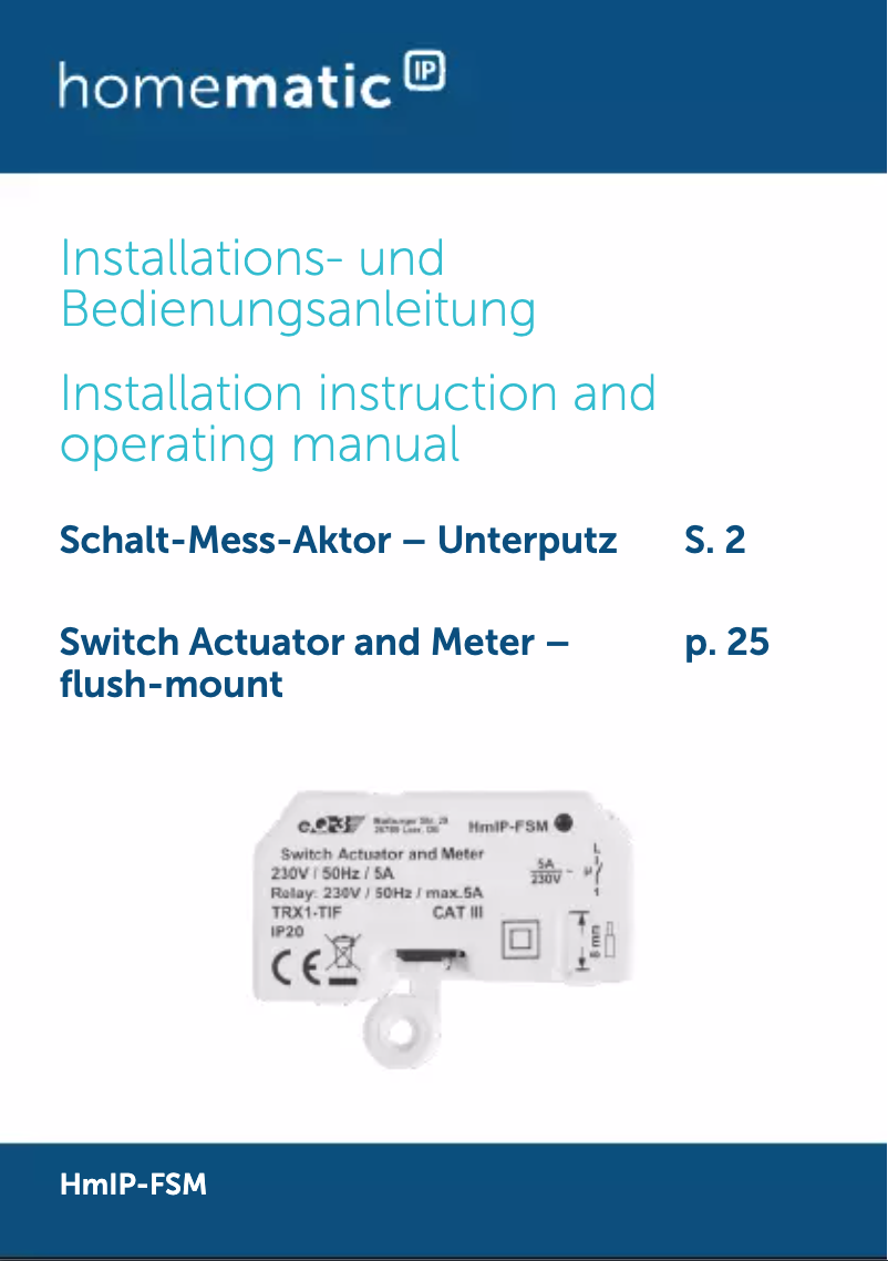 Page 1 de la notice Manuel utilisateur Homematic IP HmIP-FSM