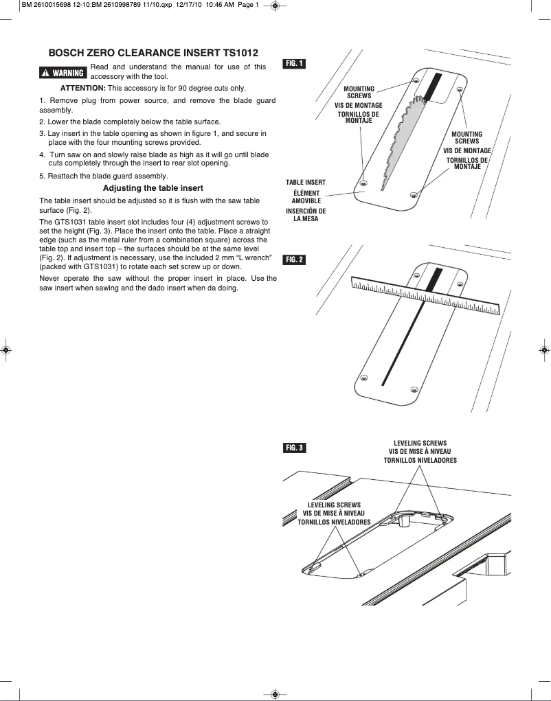 Page 1 of the manual User Manual Bosch TS1012