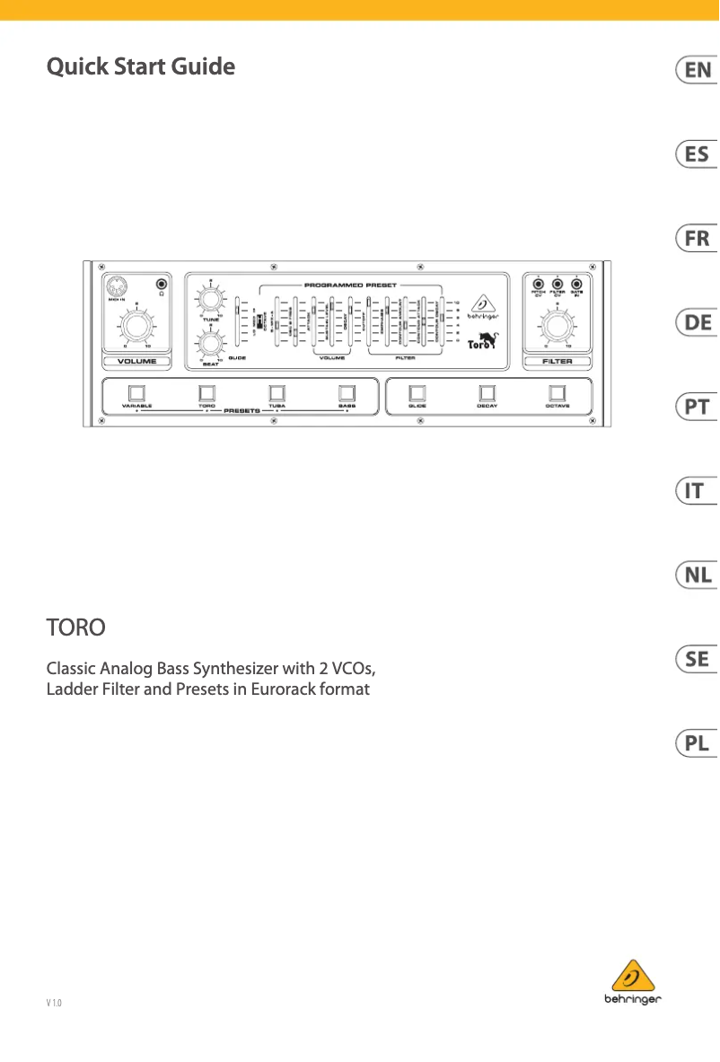 Page n°1 - Manuel utilisateur Behringer TORO