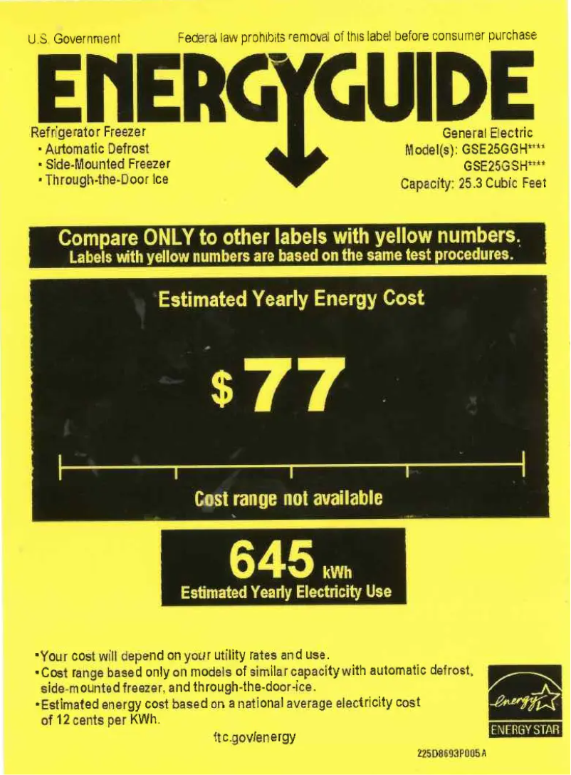 Page n°1 - Label énergétique GE GSE25GSHSS