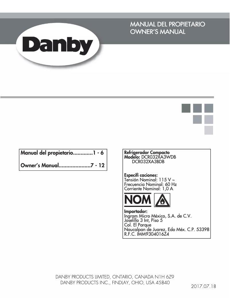 Page n°1 - Manuel utilisateur Danby DCR032XA3WDB