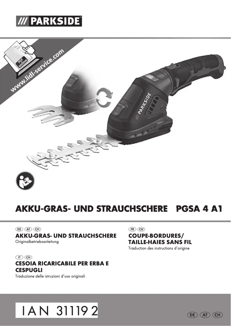 Page 1 de la notice Manuel utilisateur Parkside PGSA 4 A1