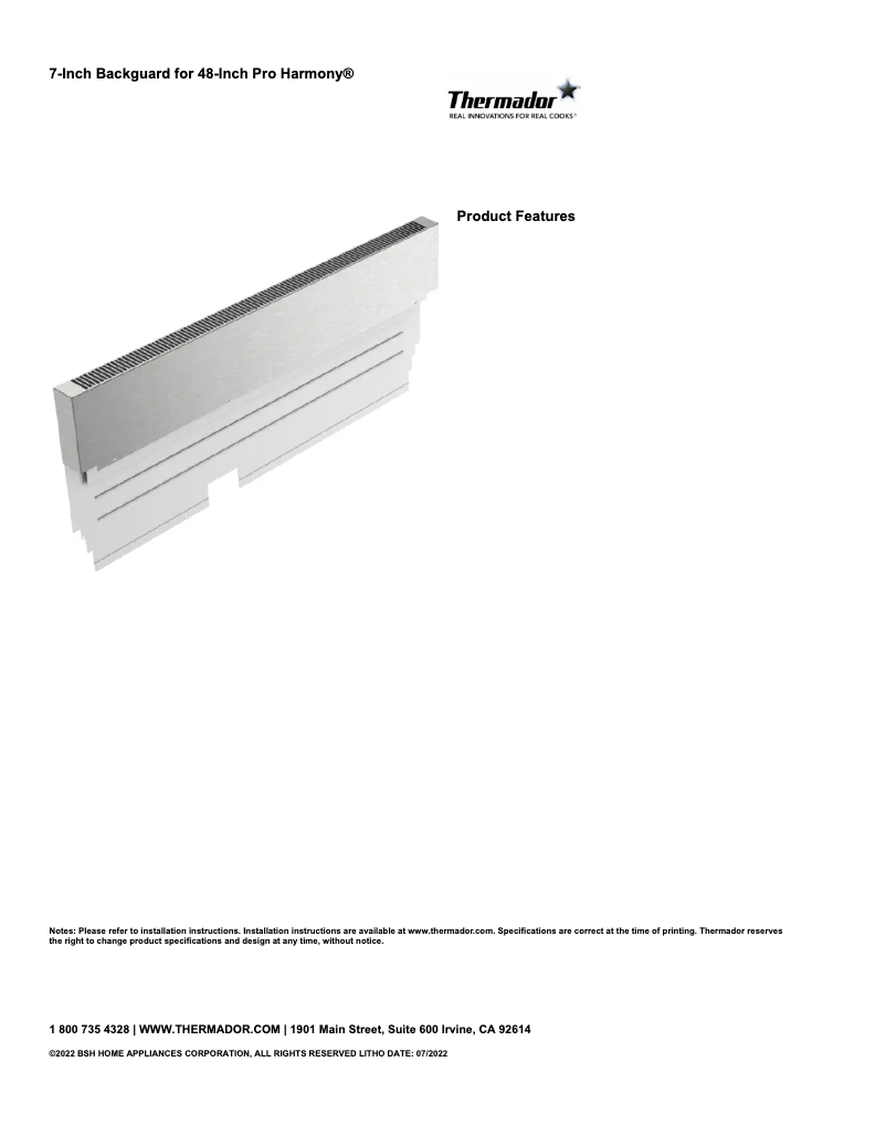 Page 1 de la notice Fiche technique Thermador PA48WLBH