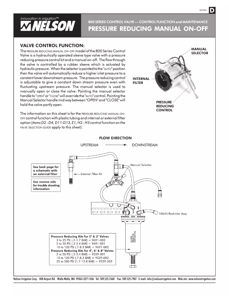 Page 1 de la notice Manuel utilisateur Nelson 800 Series Pressure Reducing Valves