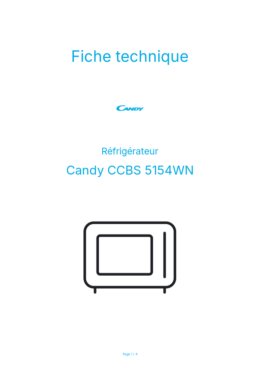 Page n°1 - Fiche technique Candy CCBS 5154WN