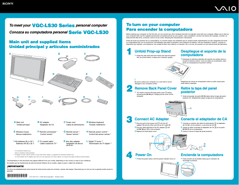 Imagen de la primera página del manual del dispositivo Vaio VGC-LS30E
