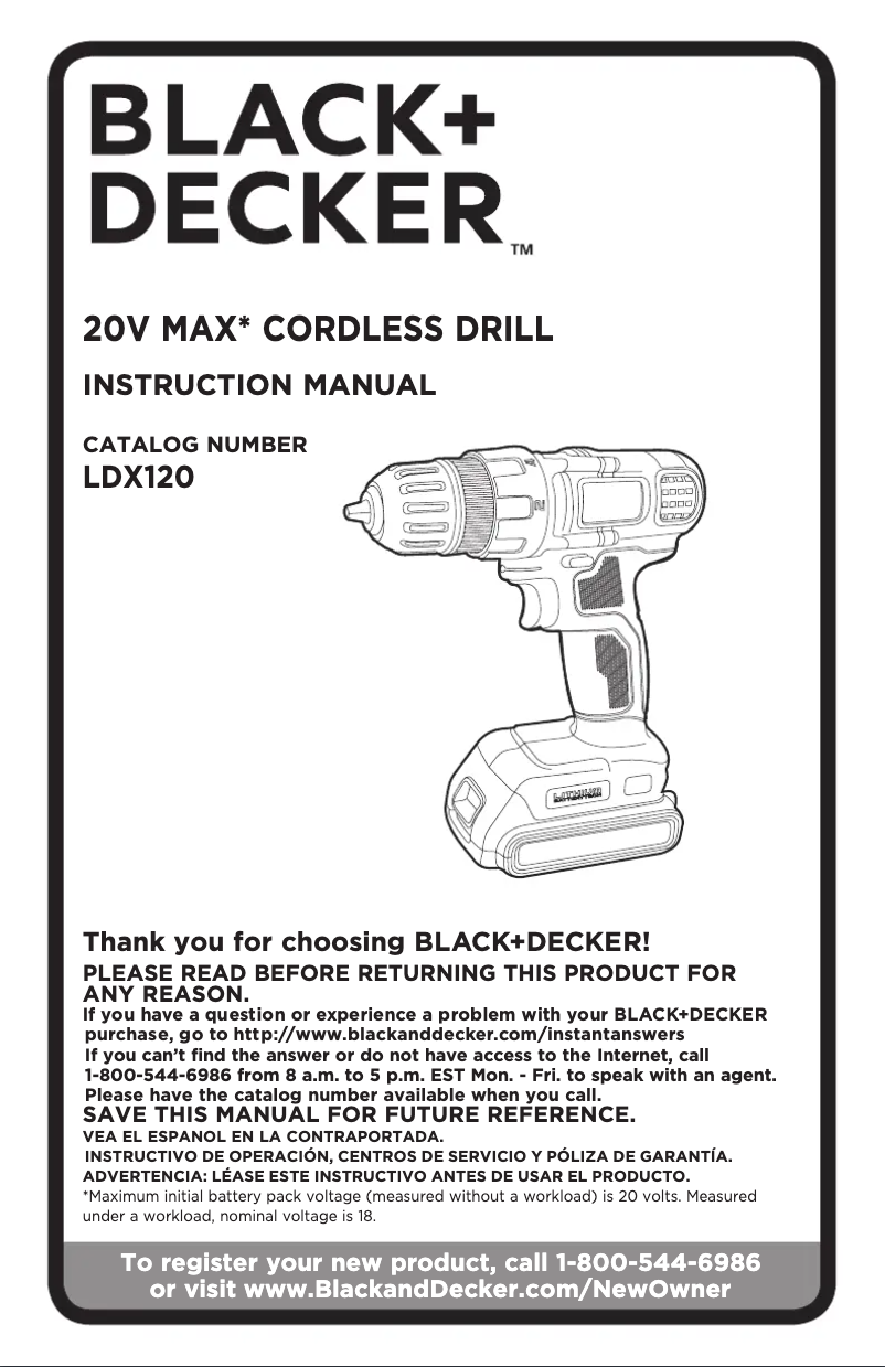 Page 1 de la notice Manuel utilisateur Black & Decker LDX120