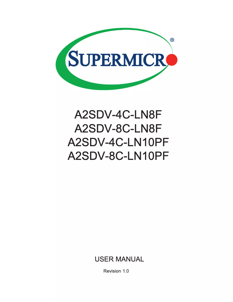 Page 1 de la notice Manuel utilisateur Supermicro A2SDV-8C-LN10PF
