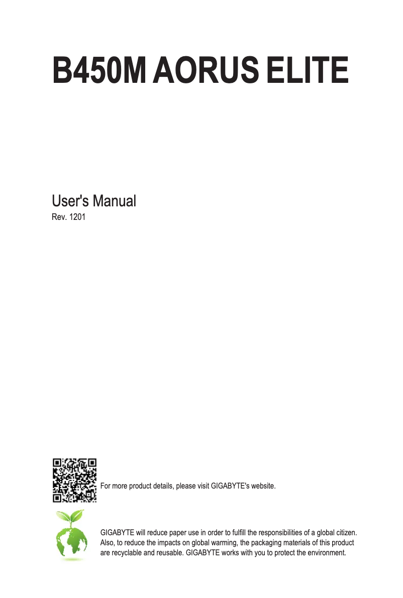 Page 1 de la notice Manuel utilisateur Gigabyte B450M AORUS ELITE