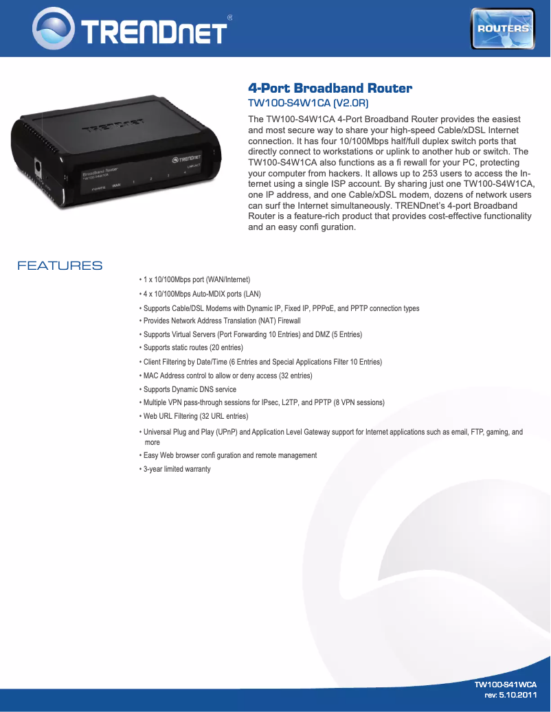 Page n°1 - Fiche technique TRENDnet TW100-S4W1CA