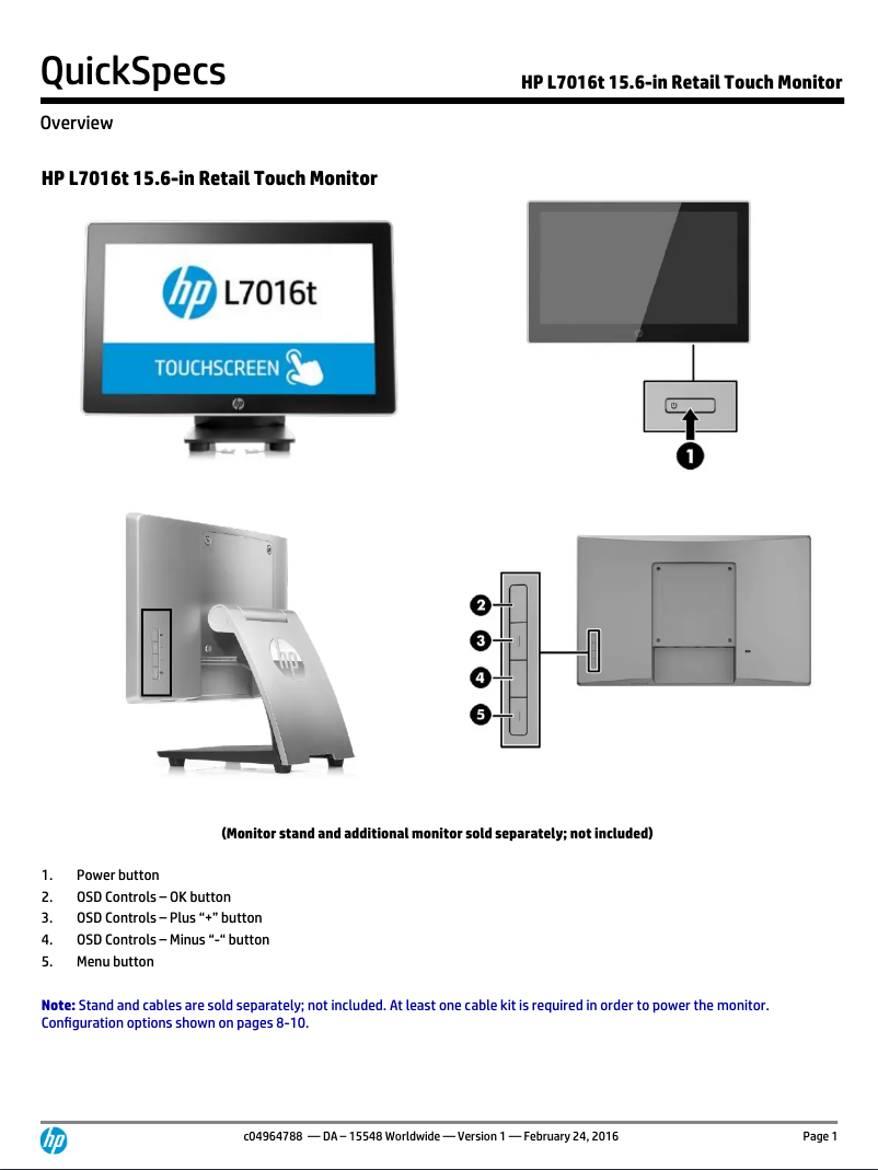 Page 1 de la notice Fiche technique HP L7016t