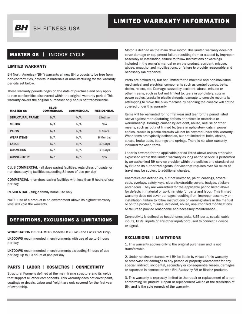 Page n°1 - Informations de garantie Bladez Master GS