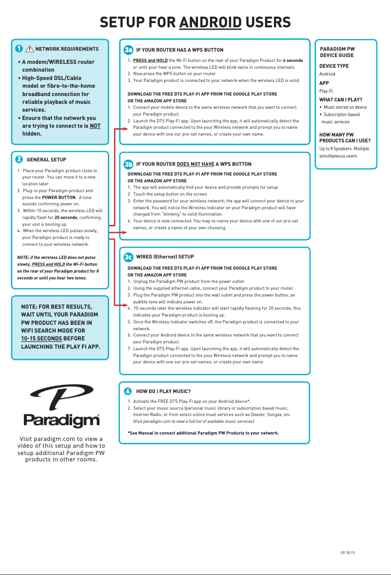 Page 1 de la notice Guide de démarrage rapide Paradigm PW 600
