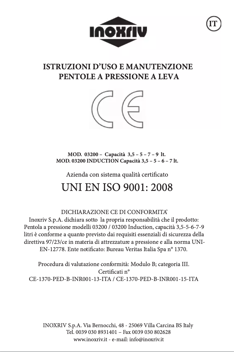 Page n°1 - Manuel utilisateur Inoxriv S.p.A. Sicura