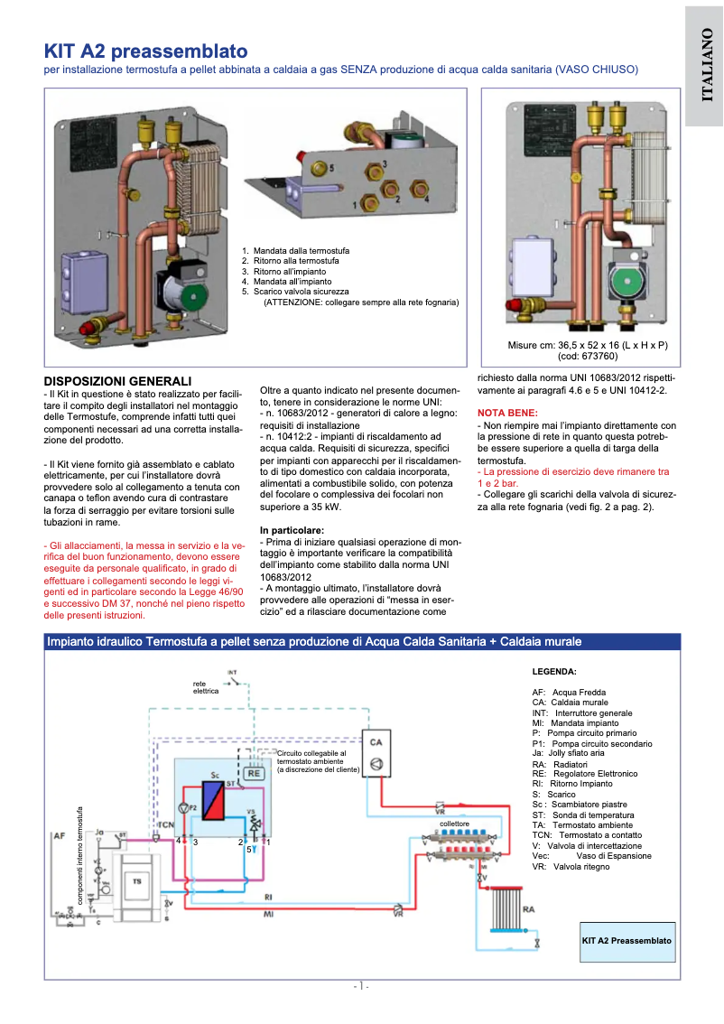 Page 1 de la notice Manuel utilisateur Edilkamin KIT A2