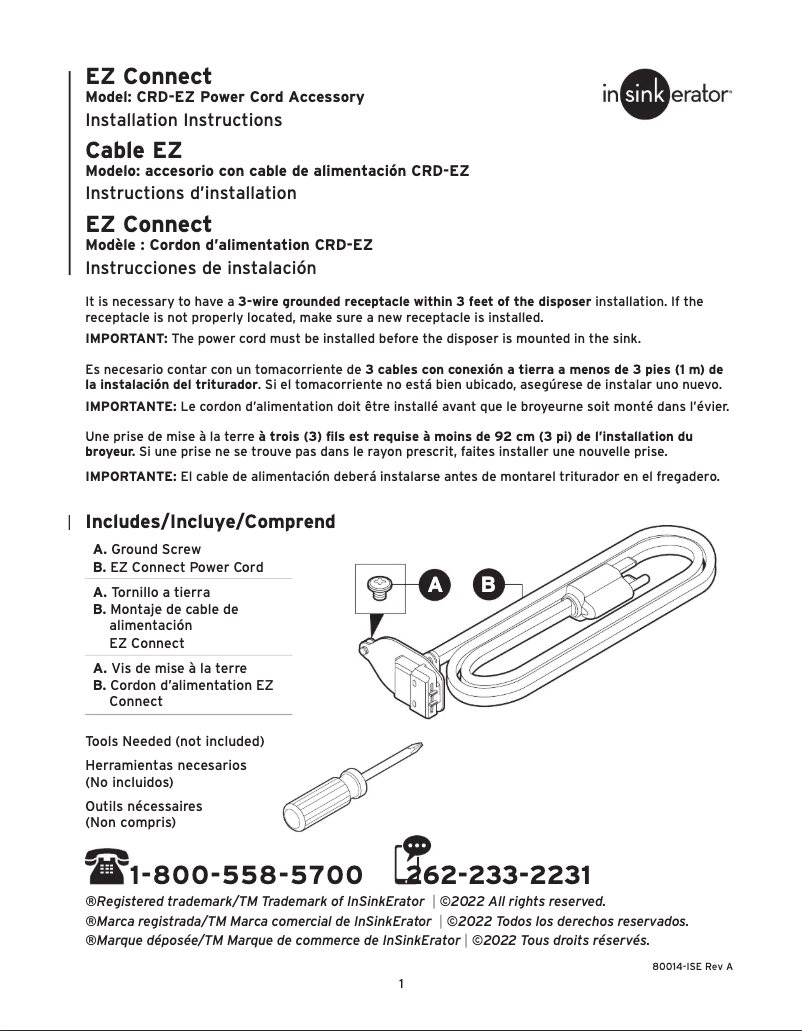 Page n°1 - Manuel utilisateur InSinkErator CRD-EZ