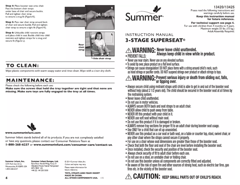 Page 1 de la notice Manuel utilisateur Summer Infant 3-Stage Superseat