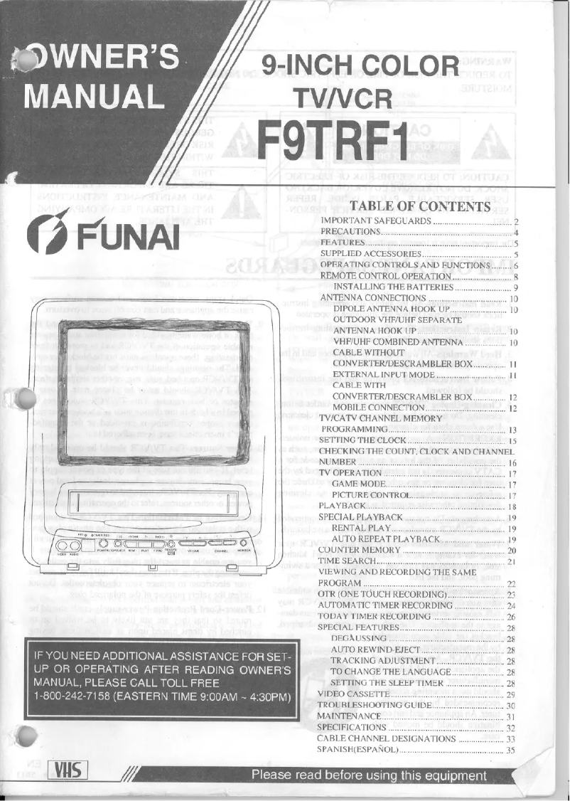 Page 1 de la notice Manuel utilisateur Funai F9TRF1