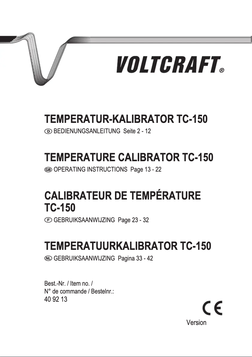Page 1 de la notice Manuel utilisateur Voltcraft TC-150