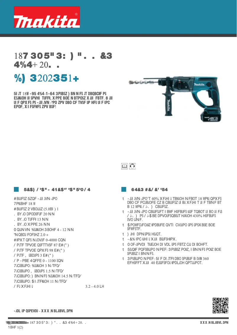 Page 1 de la notice Fiche technique Makita DHR202RT1J