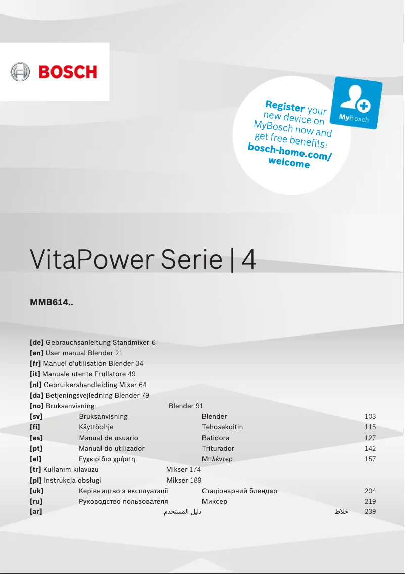 Page 1 de la notice Manuel utilisateur Bosch VitaPower Serie 4 MMB614