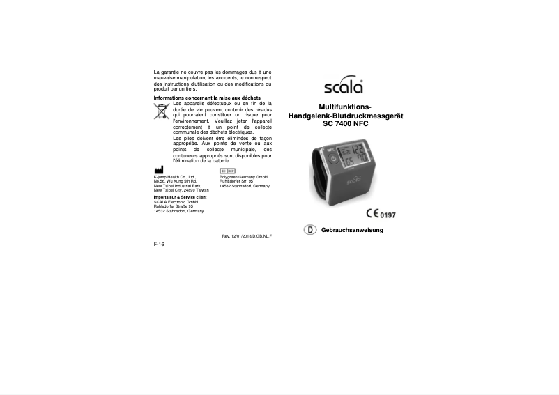 Page 1 de la notice Manuel utilisateur Scala SC 7400 NFC