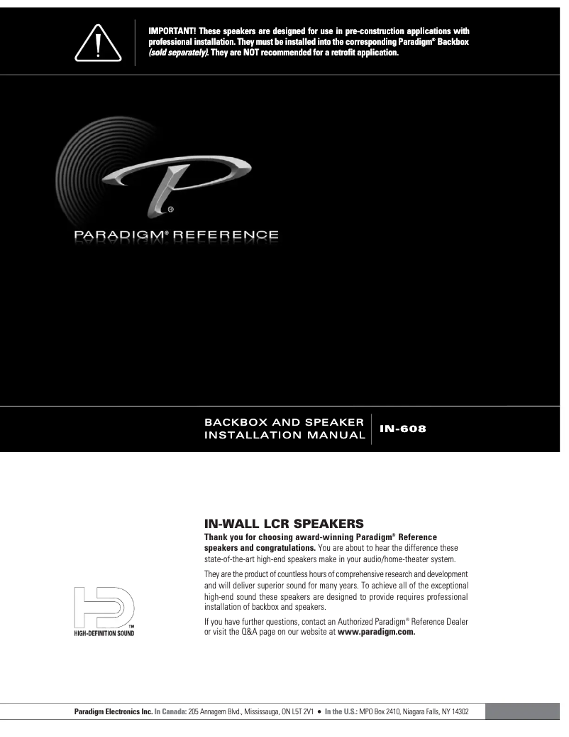 Page 1 de la notice Manuel utilisateur Paradigm BX-LCR 3