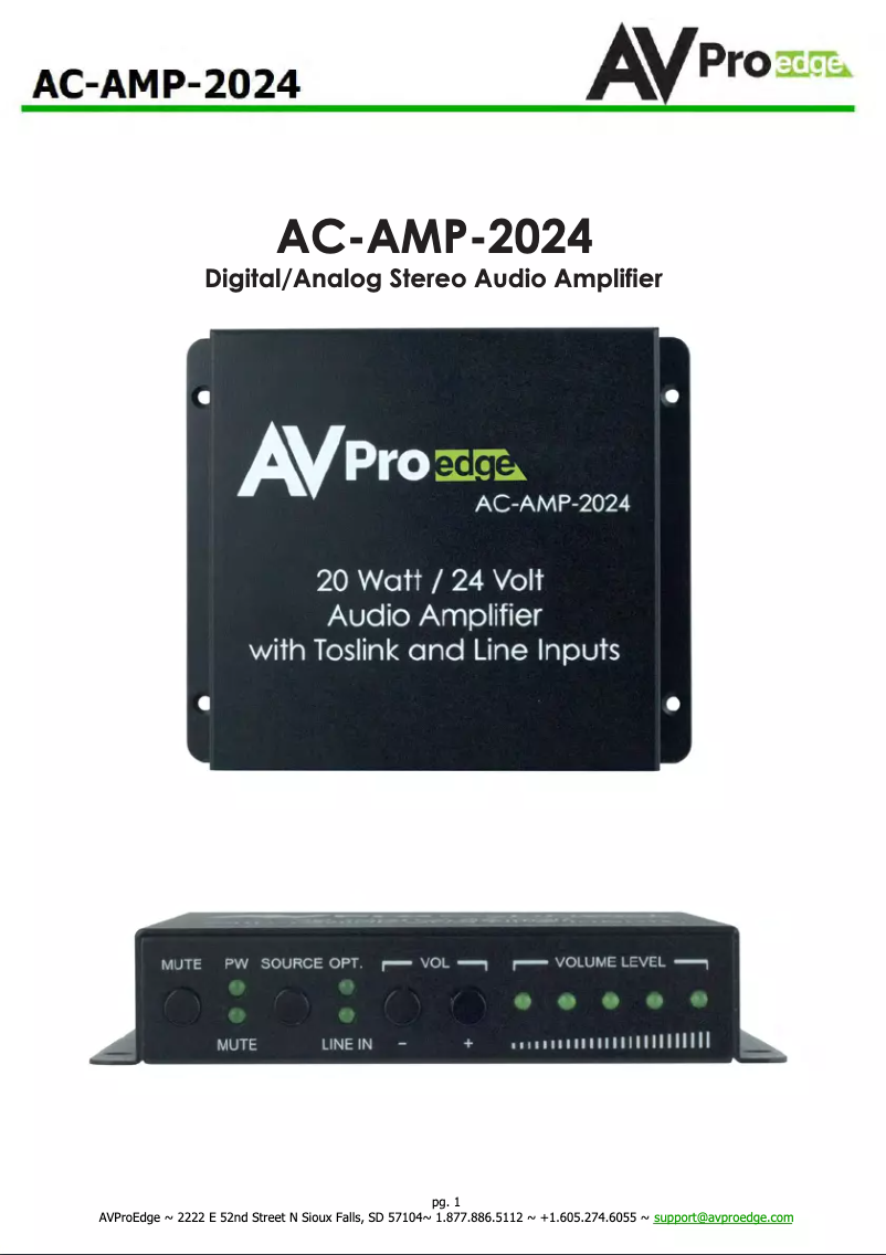 Page n°1 - Manuel utilisateur AVPro Edge AC-AMP-2024
