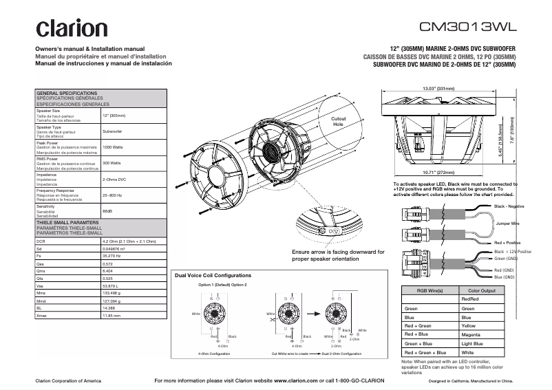Page n°1 - Manuel utilisateur Clarion CM1623RL