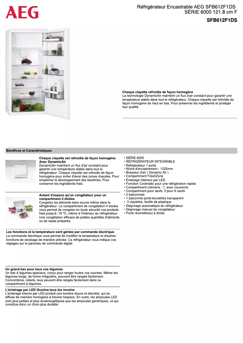 Page 1 de la notice Fiche technique AEG SFB612F1DS