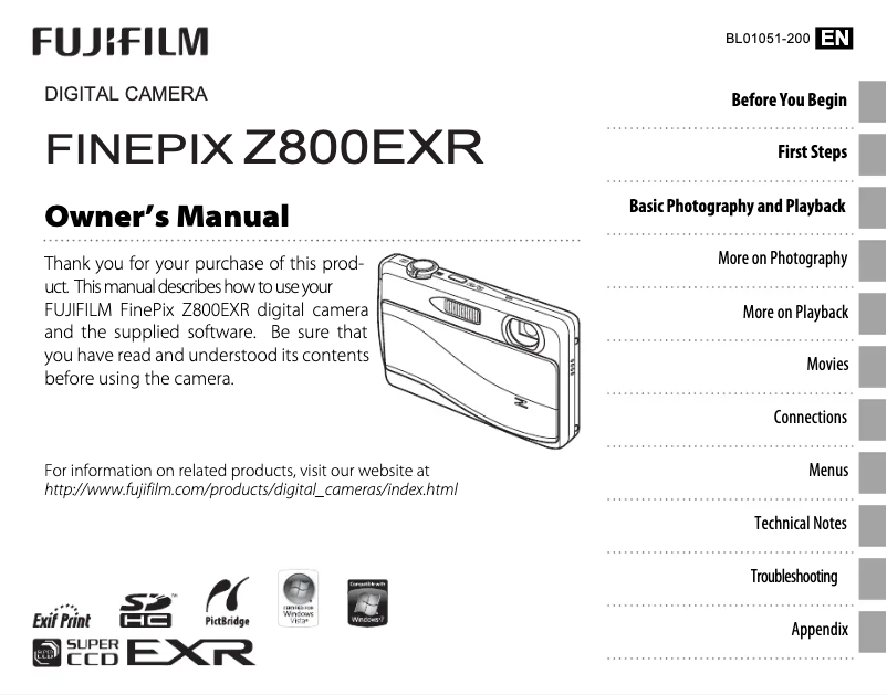 Page n°1 - Manuel utilisateur Fujifilm FinePix Z808EXR