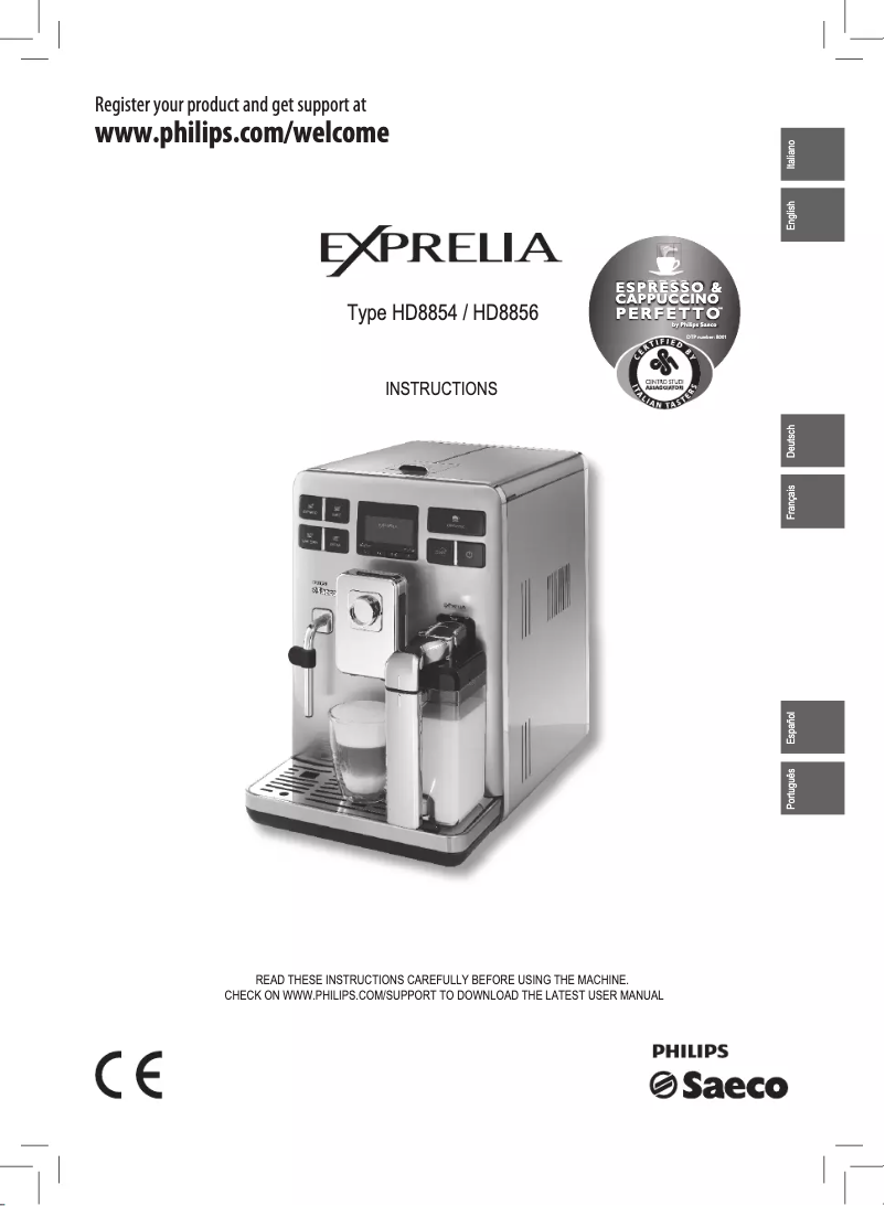 Página 1 del manual Guía de inicio rápido Philips Saeco Exprelia HD8856