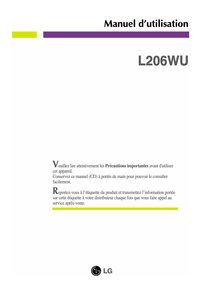 Page 1 de la notice Manuel utilisateur LG L206WU-WF