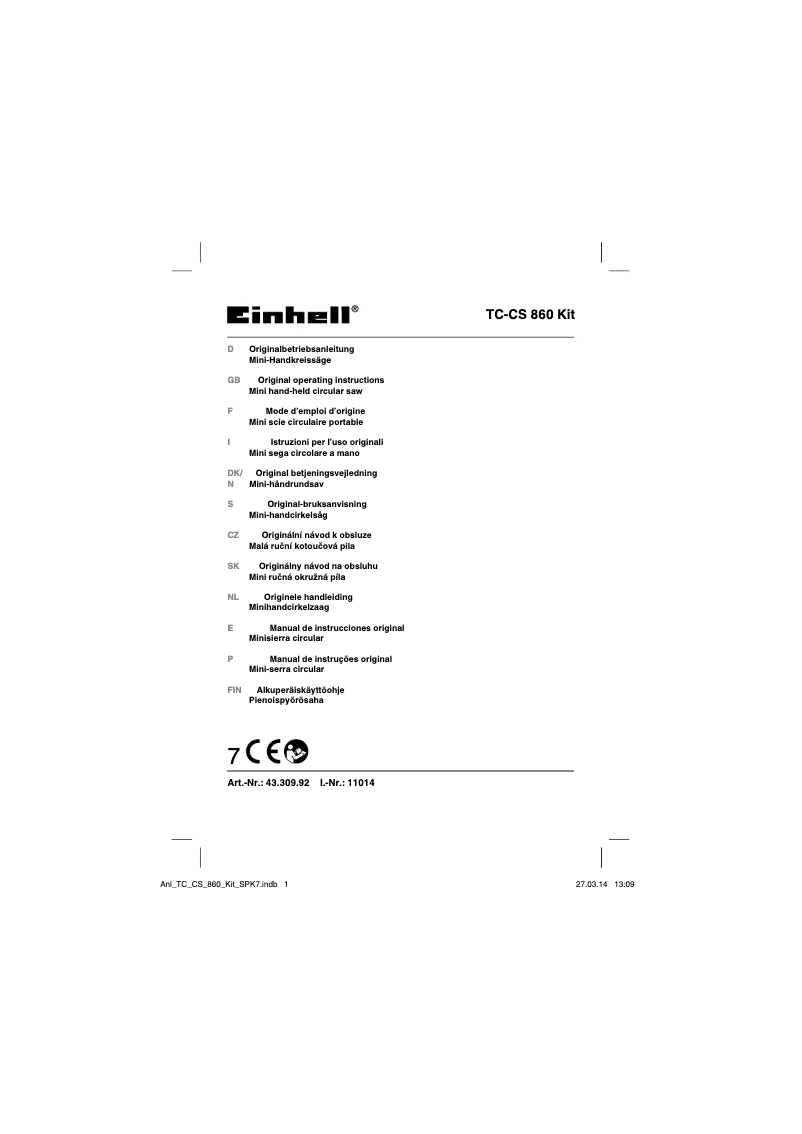Image de la première page du manuel de l'appareil TC-CS 860 KIT