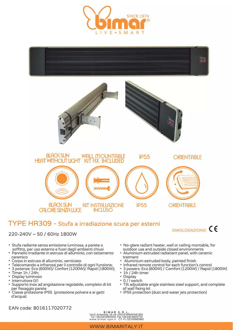 Page 1 de la notice Fiche technique Bimar HR309
