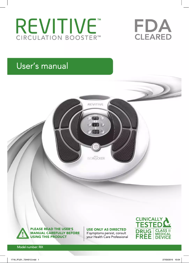Page n°1 - Manuel utilisateur Revitive Circulation Booster