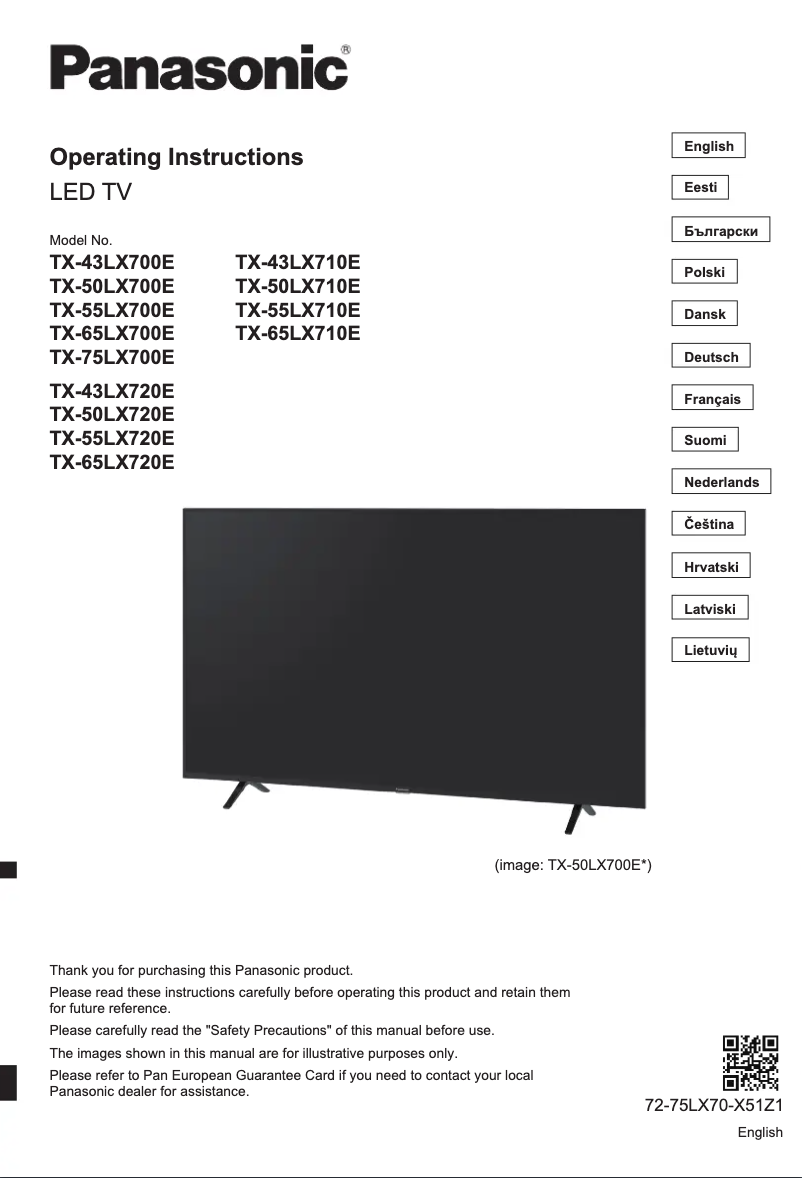 Page 1 de la notice Guide de démarrage rapide Panasonic TX-43LX710E