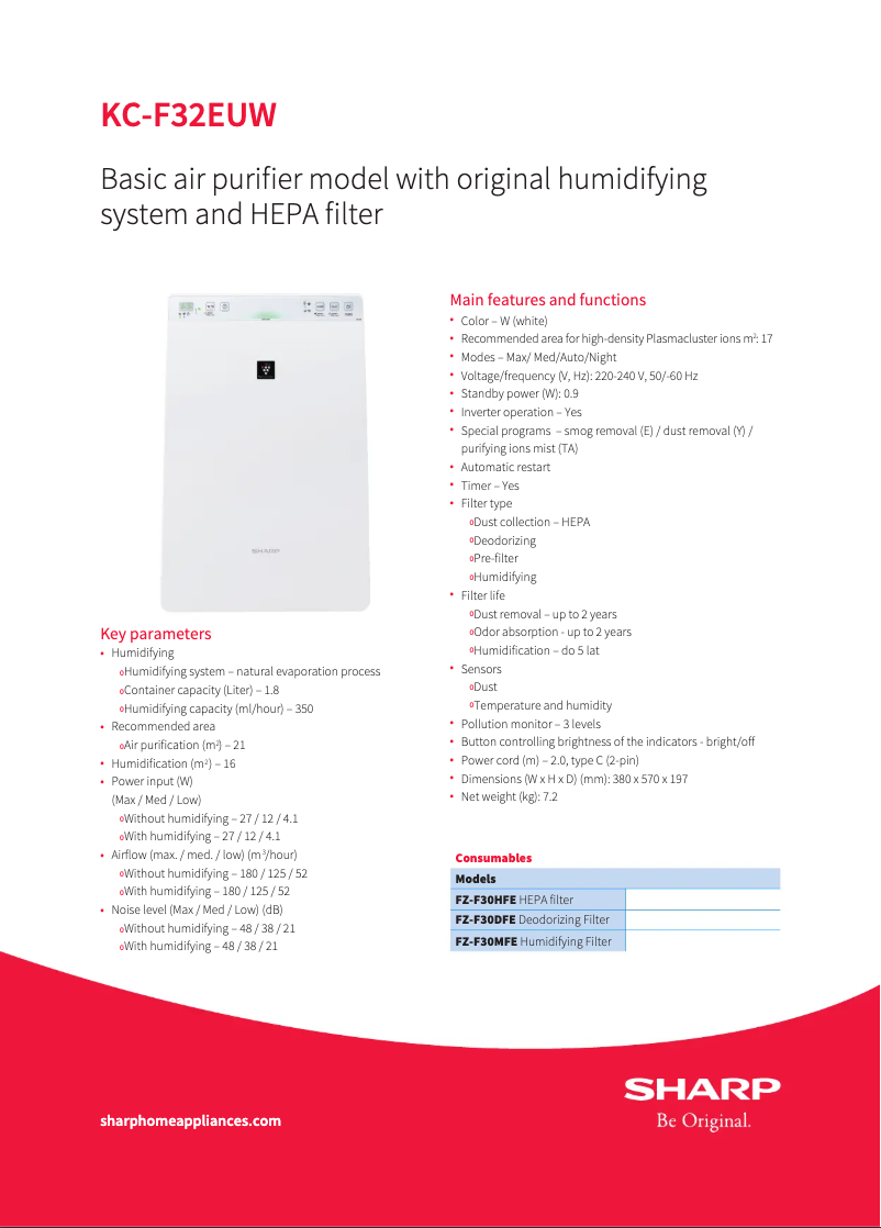 Page 1 de la notice Manuel utilisateur Sharp KC-F32EUW