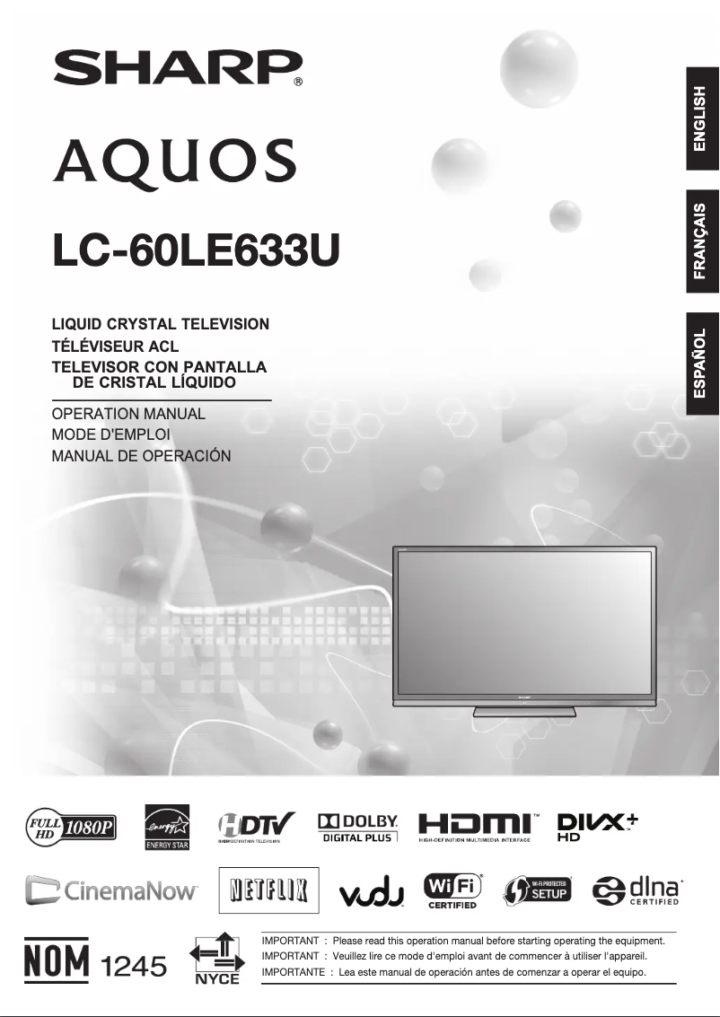 Page n°1 - Manuel utilisateur Sharp Aquos LC-60LE633U