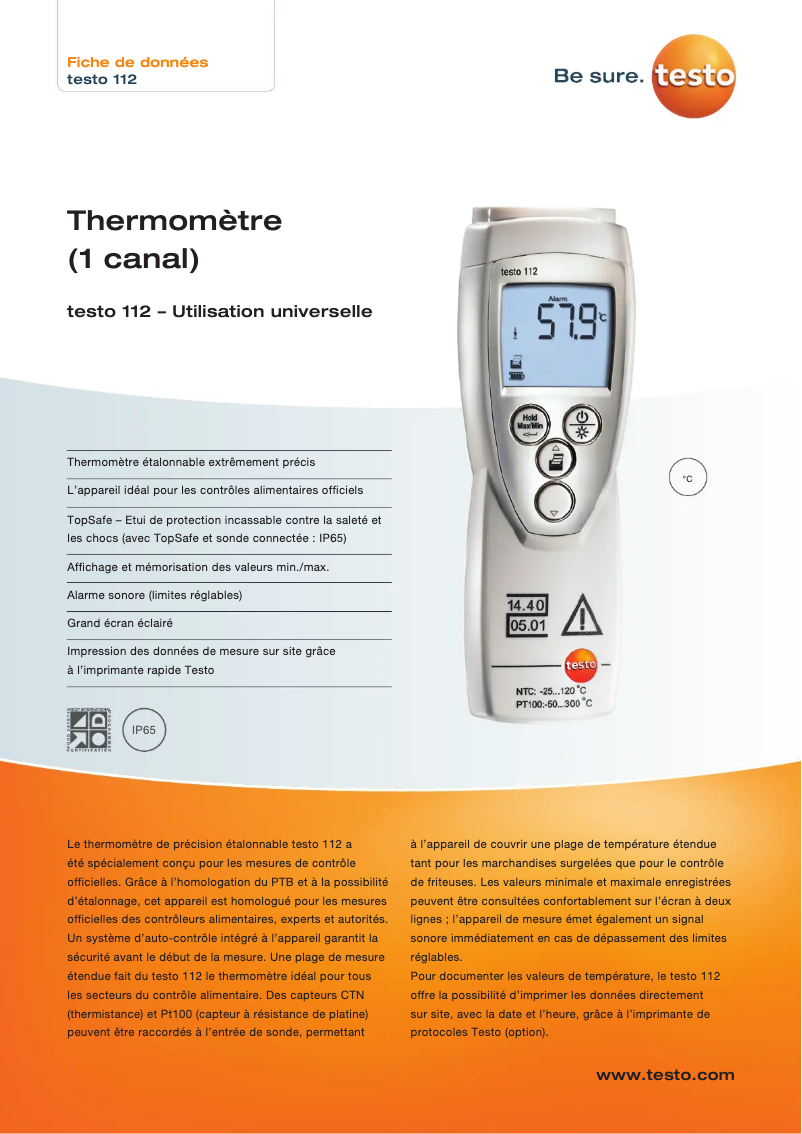 Page n°1 - Fiche technique Testo 112